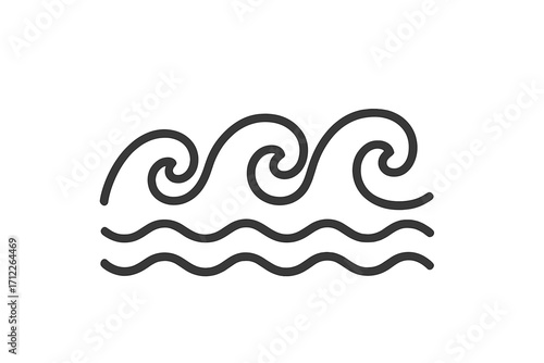 Abstract wave icon with bold line art, water symbol vector illustration, ocean waves design, sea element, marine and nature concept, minimalist style graphic, transparent background
