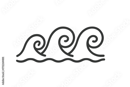 Abstract wave icon line art, water symbol, ocean wave vector illustration, coastal design element, stylized sea waves, maritime theme, simple clean graphic with transparent background