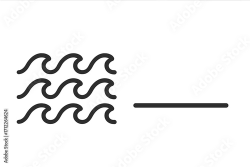 Wave icon surface linear style vector illustration, cartoon line art marine water symbol, ocean ripple waves set, simple smooth stroke design, transparent background
