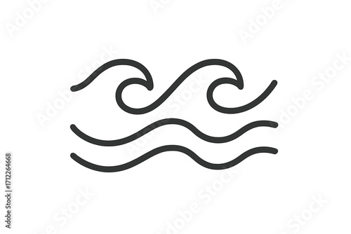 Wave icon design with water motion, linear style vector illustration, cartoon wave symbols, ocean and sea water flow, simple contour lines, transparent background art