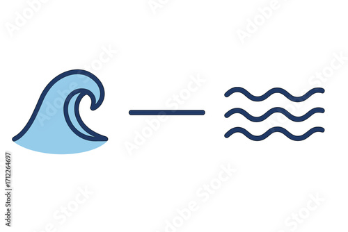 Wave symbol vector icon, water wave illustration, ocean wave line art, sea water element, blue sea wave graphic design, water flow symbol, aquatic nature icon, transparent background