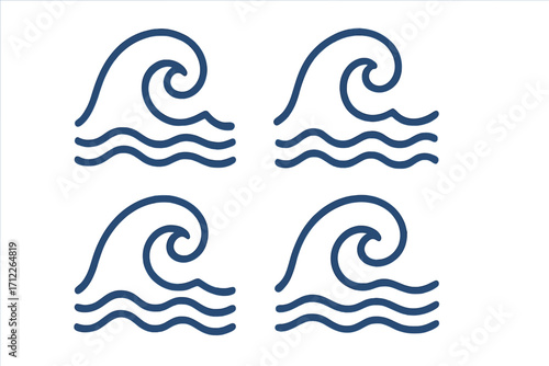 Abstract wave sign vector set, line style water icons, ocean wave symbols, sea surf illustration collection, transparent background, simple curved water wave designs for nature and marine themes