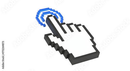 Hyperlink 3d hand cursor icon illustration Pixel hand with pointer finger isolated on white backgrond