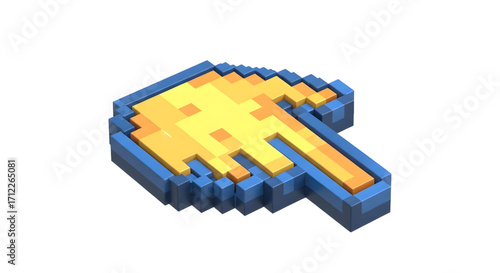 Hyperlink 3d hand cursor icon illustration Pixel hand with pointer finger isolated on white backgrond