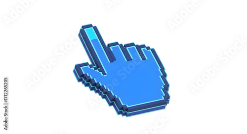 Hyperlink 3d hand cursor icon illustration Pixel hand with pointer finger isolated on white backgrond