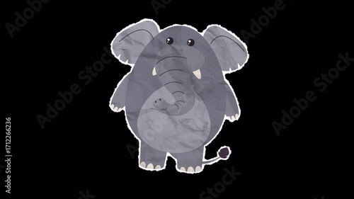 Cute Cartoon Animal Character on Paper Texture - Elephant