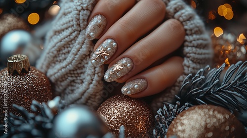 2025 Winter Limited Luxury Pearl Snowflake Christmas Nail Art | Nail Salon Promo/Social Content Material | Festive Ambience Aesthetic Trend