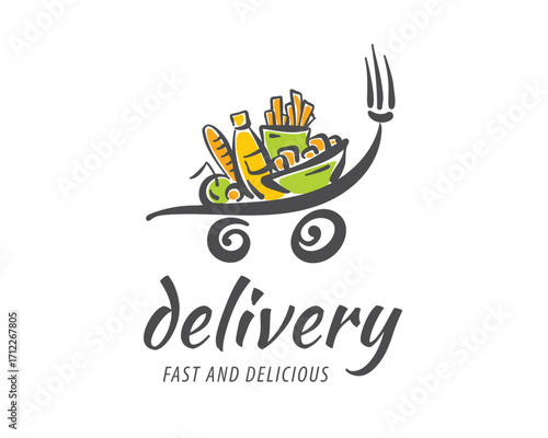 Designing a Logo for a Fresh Food Delivery Service featuring a Cart and Fresh Produce