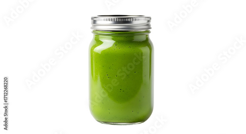 Green Smoothie in Mason Jar, isolated on white background