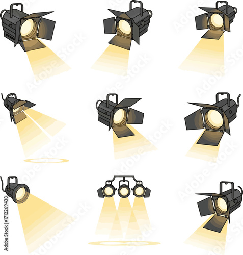  Isolated a kinds of deferent spot light vector art with white background.