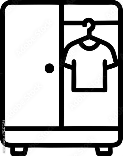 Vector Icon of a Modern Wardrobe with Hanging Clothes