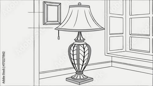 Elegant Table Lamp in Room Corner Interior Design Illustration Home Decor Sketch.