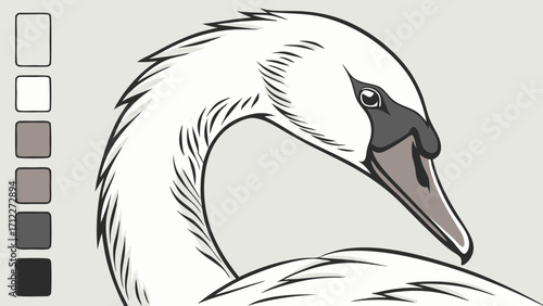 Elegant Swan Bird Head Vector Illustration Wildlife Art Nature Design Graphic Printable Coloring Page.