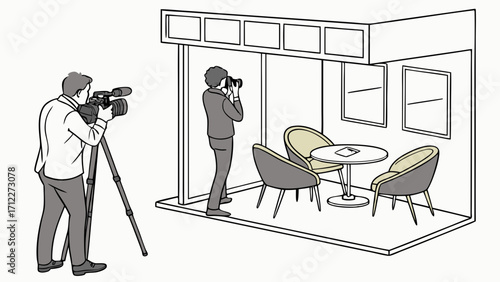 Filming and Photography in a Modern Interior Booth with Chairs and Table.