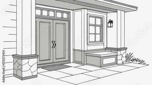 House entrance front door home exterior architectural design building facade door design house illustration exterior design home architecture residential building front porch pathway.