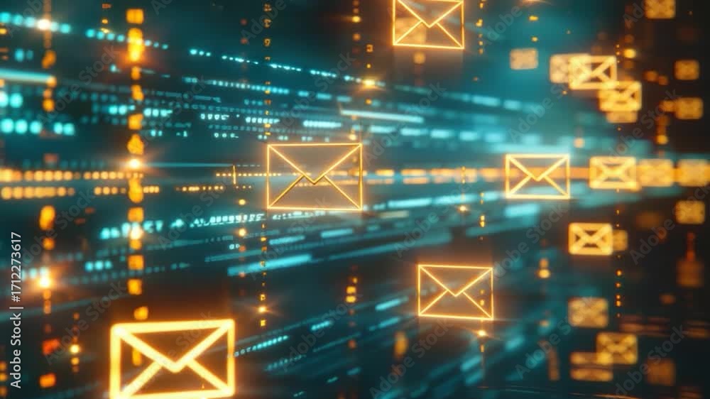 A collection of email envelopes suspended in mid-air, great for illustrations and concepts about technology and communication