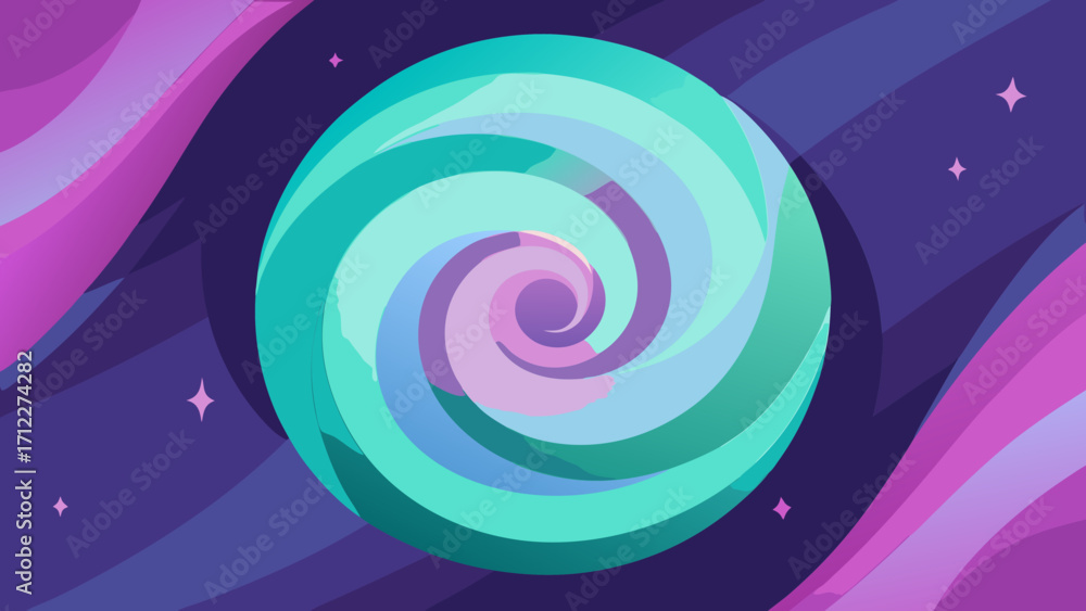 Obraz premium Vibrant pink and purple swirls with abstract rings and colorful circles create a mesmerizing and decorative spiral pattern