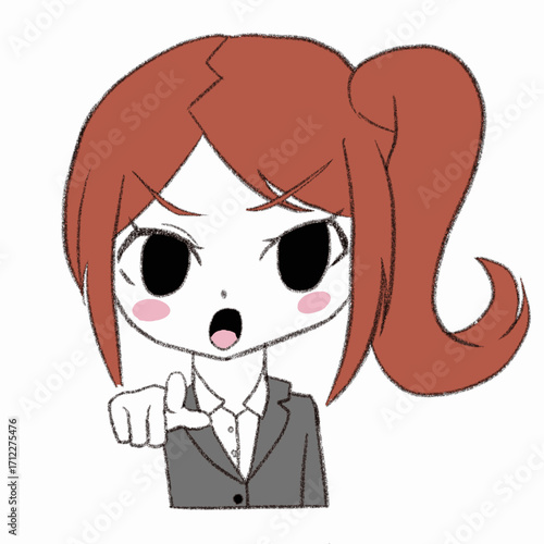 指をさすスーツの女の子