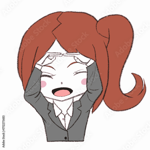 丸を作るスーツの女の子