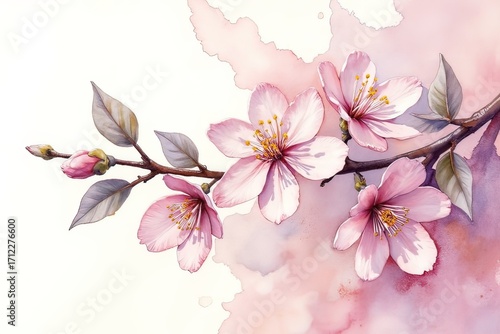 Ai sfondo con fiori di pesco acquerello 04