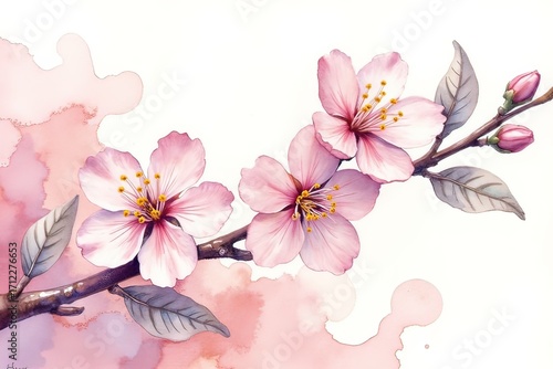Ai sfondo con fiori di pesco acquerello 01
