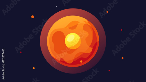 An astronomy vector illustration of a bright sun and dark moon, creating a stellar solar eclipse in the night sky