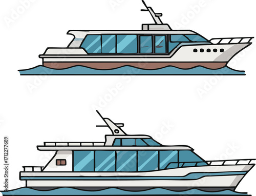 Two modern yachts floating on calm blue water, showcasing sleek lines and luxurious design under a bright, clear sky, evoking a sense of leisure and adventure.