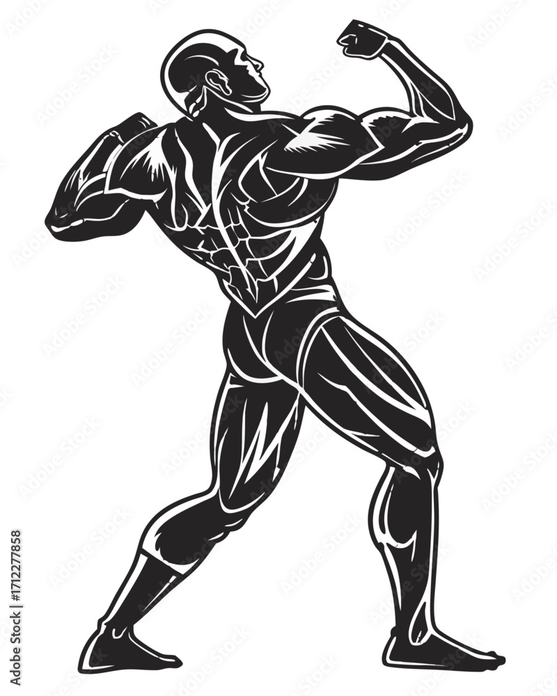 Fototapeta premium Bodybuilder Back Pose Silhouette – Realistic Vector Illustration of a Highly Muscular Bodybuilder, Back View, Isolated on Transparent Background