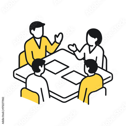 Team Meeting Illustration – Office Collaboration and Group Discussion Vector