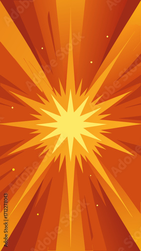 Abstract vector illustration of a warm sunburst design with bright yellow and orange rays exploding from the center