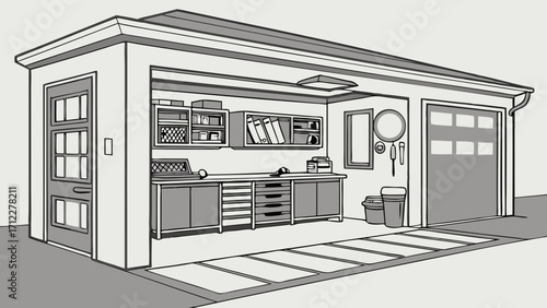 Organized Garage Workshop Interior Design Illustration.