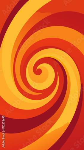 A psychedelic spiral of rainbow colors and twirling orange and yellow circles creates a vibrant and artistic abstract vector background