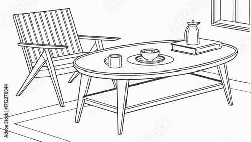 Relaxing Coffee Break Cozy Chair and Coffee Table Illustration.