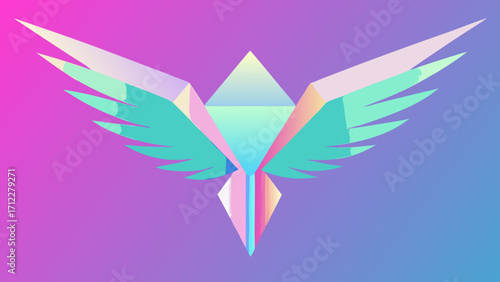 Vector illustration of an abstract origami bird with colorful wings, a symbol of love and romance