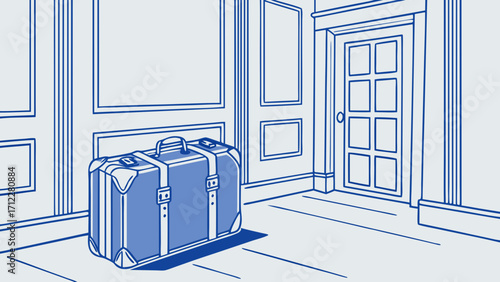 Vintage Suitcase in Hallway Travel Departure Journey Accommodation Illustration.