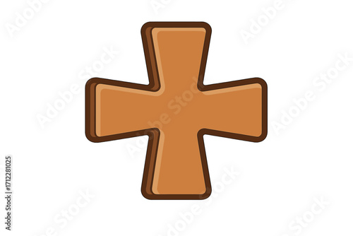 Christian cross bronze metal icon. Religious symbol of faith and god. Flat cartoon vector illustration. Holy spirituality sign. Isolated crucifix emblem for church or award.