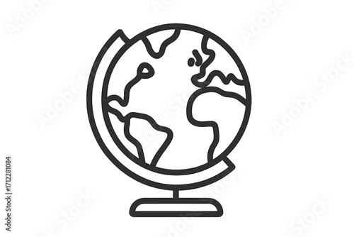 Globe line icon. World map symbol. Planet Earth on stand. Geography and education sign. Global travel and international business concept. Simple outline vector illustration.