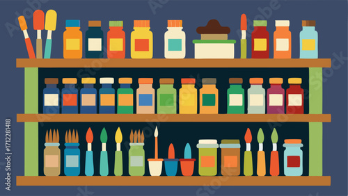 A shelf filled with jars of paintbrushes in every size and color imaginable.