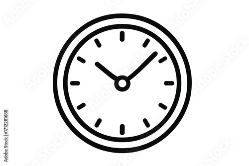 Clock icon in a simple linear style. Time symbol for web and graphic design. Analog watch face vector illustration. Minimalist outline pictogram for deadline or schedule concept.