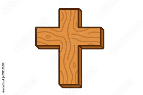 Wooden cross vector illustration. Christian religious symbol. Wood crucifix icon in cartoon flat style. Christianity, faith and catholic spiritual concept design element.