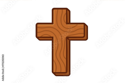 Wooden cross vector illustration. Christian religious symbol of faith. Holy crucifix icon for church, Easter, and Christianity concepts. Wood textured cartoon graphic.