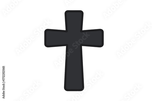 Christian cross silhouette icon. Simple black religious symbol of faith and crucifix. Vector graphic for concepts of Christianity, God, Jesus, church, prayer, and spirituality.