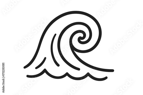 Wave line icon. Simple ocean sea water swirl symbol. Linear surf sketch drawing. Nature decorative ornament. Vector tsunami spiral illustration. Minimal liquid flow logo.