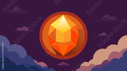 Vector illustration of an abstract autumn sunset with a spooky glowing jack-o'-lantern hot air balloon against a dark orange sky