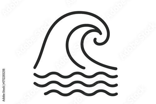 Wave icon symbol. Ocean sea water logo. Line art illustration. Minimalist simple graphic element. Surf storm tsunami concept. Nature abstract decorative vector. Linear swirl curl.