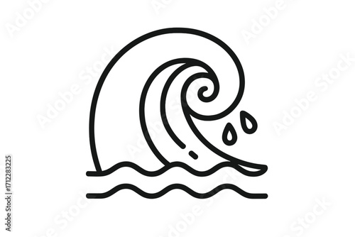 Line wave icon concept of a big ocean tsunami. Sea storm water splash. Surfing symbol. Vector graphic for nature disaster. Liquid swirl linear sign. Natural power abstract.