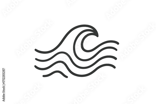 Wave line icon. Sea, ocean, water sign. Simple linear symbol for nature, travel, or surfing themes. Minimalist vector illustration of a tidal wave or aqua flow. Clean, modern design element.