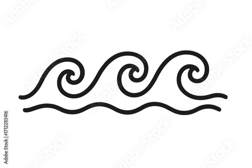 Seamless wave line ornament. Hand drawn ocean water border. Simple sea surf decorative pattern. Vector illustration swirl icon for tide flow graphic element. Minimal doodle.