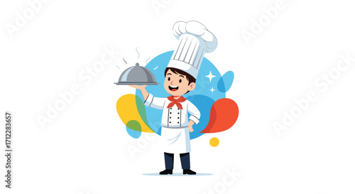 A young chef proudly presents a delicious meal.