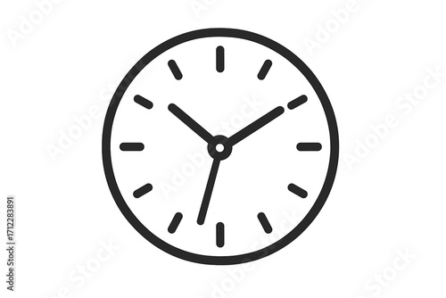 Clock icon vector symbol. Simple watch pictogram. Time management concept. Deadline schedule timer sign. Minute hour second pictogram. Minimal flat line art illustration.